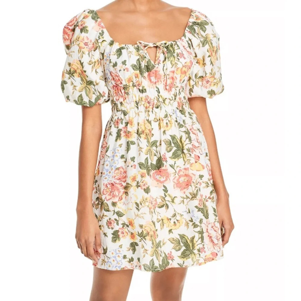 Faithfull the Brand Nikoleta Puff Sleeve Mini Dress in Teatro Floral